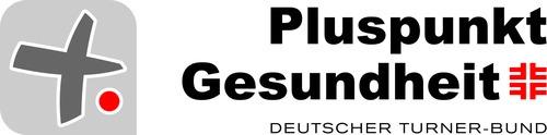 Logo des Deutschen Turner-Bundes mit der Aufschrift &bdquo;Pluspunkt Gesundheit&ldquo; und einem roten Punkt.